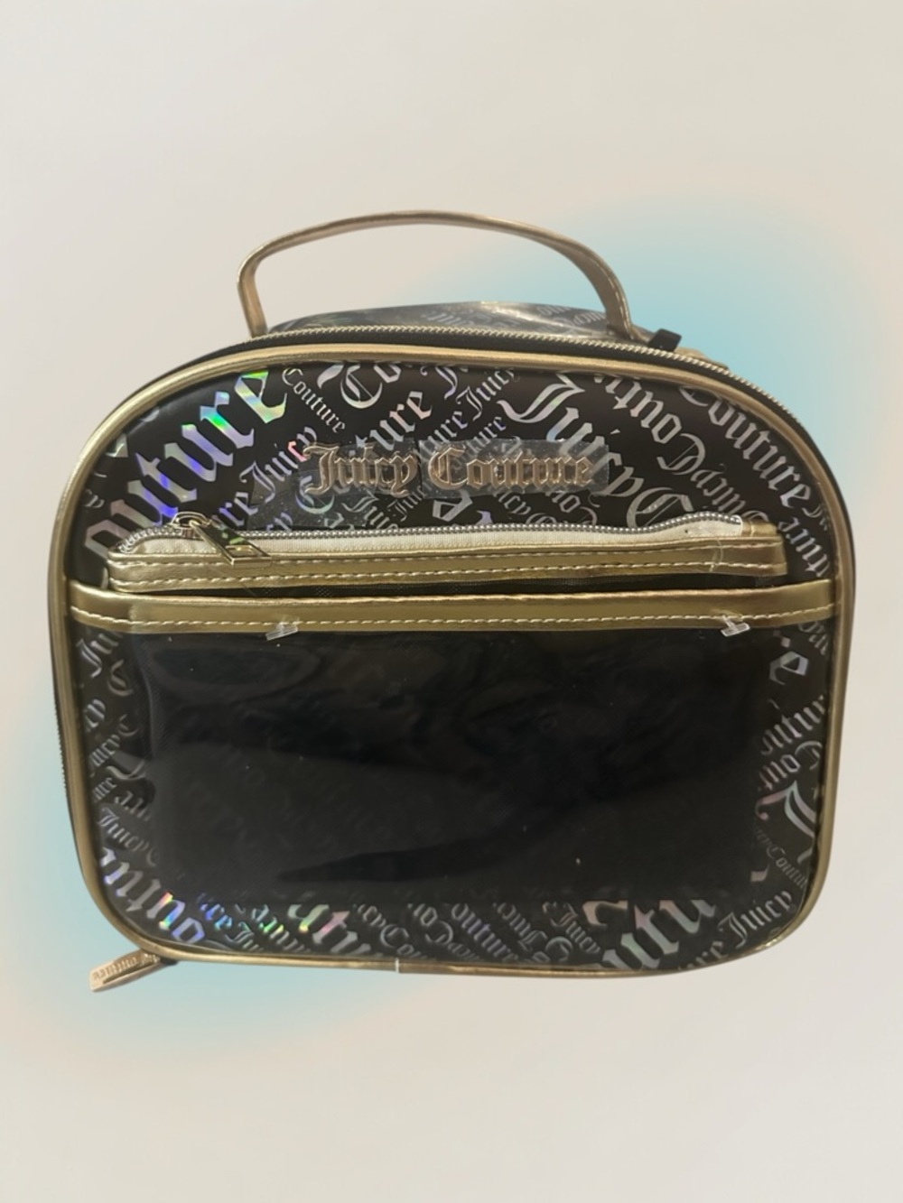 Juicy Couture Black Cosmetic Bag Set with Gold Trim | Travel Case & Makeup Bag